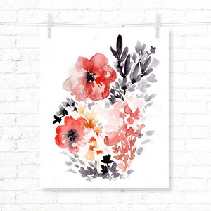 Red - Black - Floral - Poppy - Poppies - Watercolor - Art Print