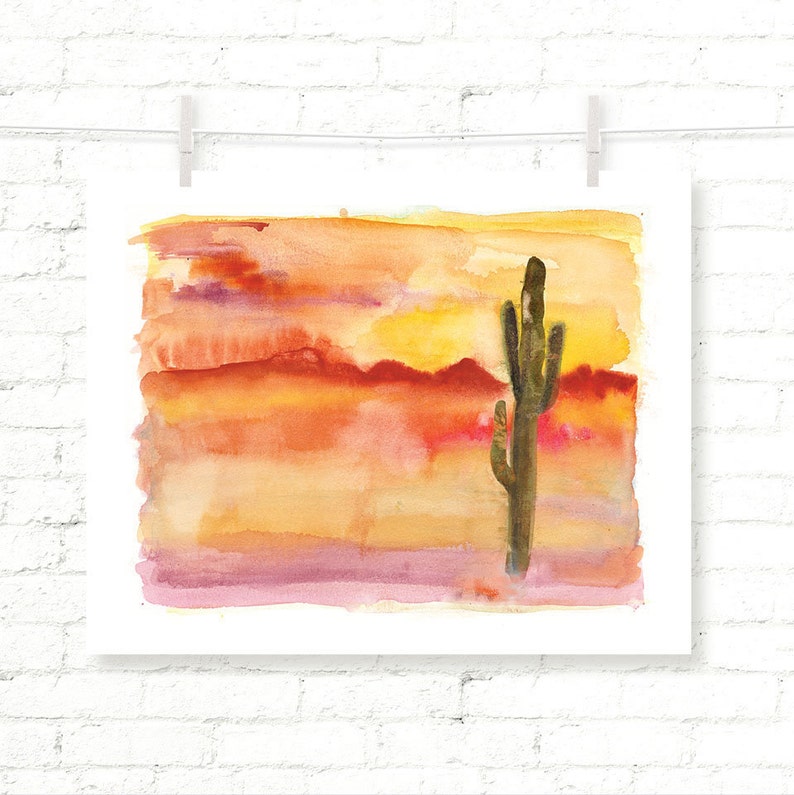 Desert - Sunset - Cactus - Joshua Tree - Cacti - Watercolor - Art Print ...