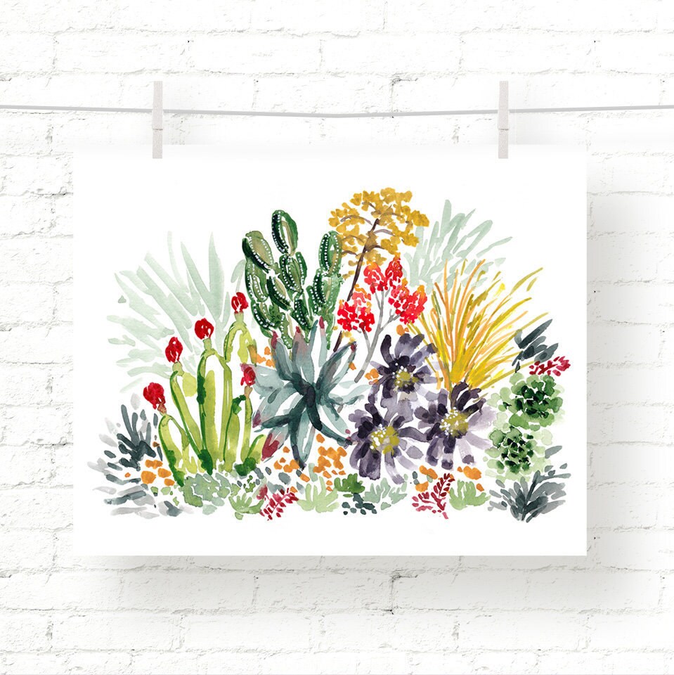 Desert #3 - Cactus - Succulent - Cacti - Watercolor - Art Print - Wall ...