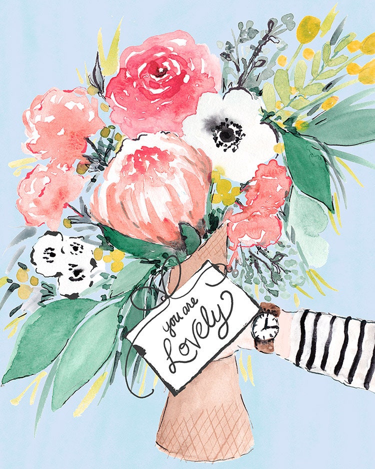 Blush - Bouquet - Watercolor - Art Print - Wall Art - Etsy