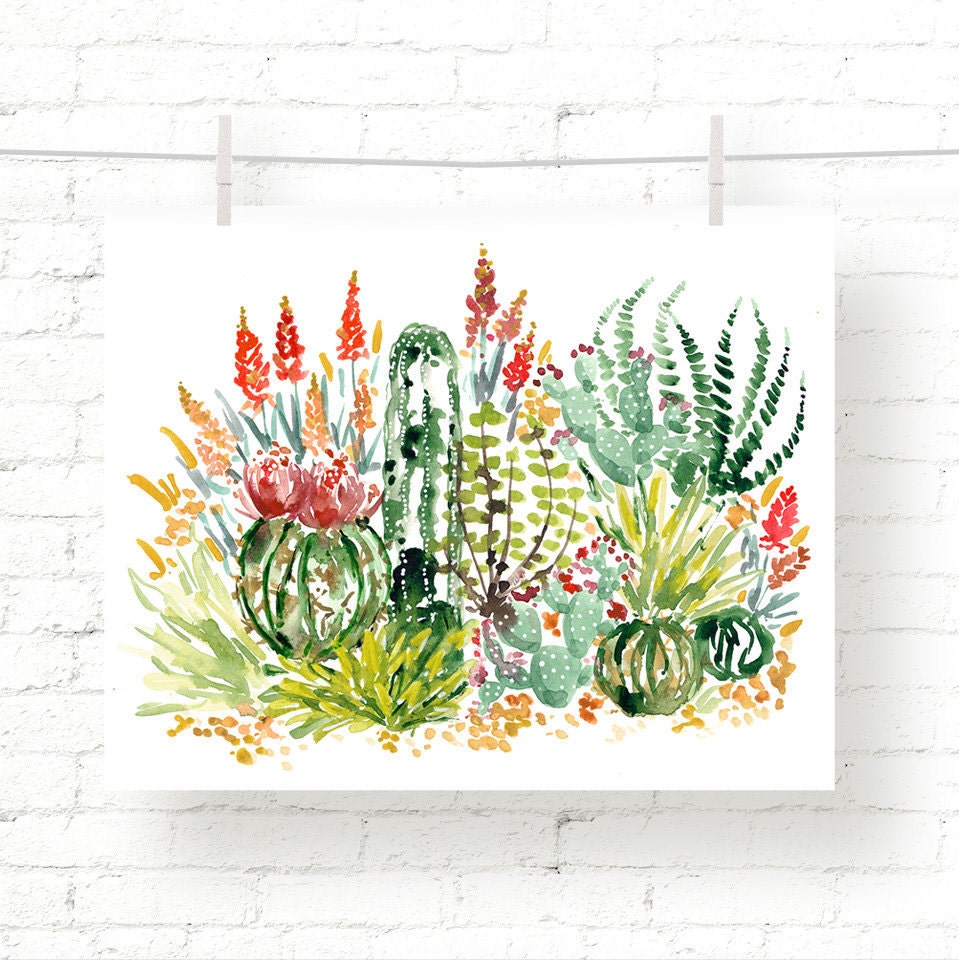 Desert #2 - Cactus - Succulent - Cacti - Watercolor - Art Print - Wall ...