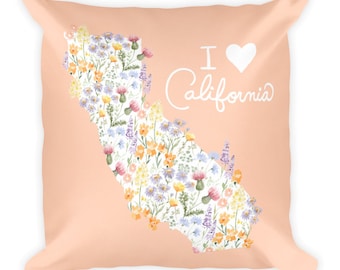I Heart California Wildflower Pillow 18x18