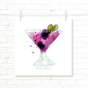 Blueberry - Martini - Cocktail - Drink - Watercolor - Art Print - Wall Art