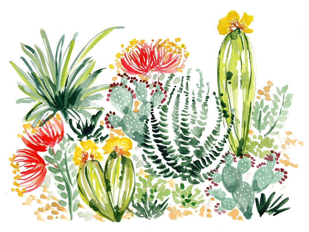 Desert #1 - Cactus - Succulent - Cacti - Watercolor - Art Print - Wall ...
