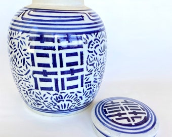 Ginger Jar Antique Double Happiness Ginger Jar Blue White Chinese Vase Antique Ginger Jar Kangxi Period Qing Dynasty