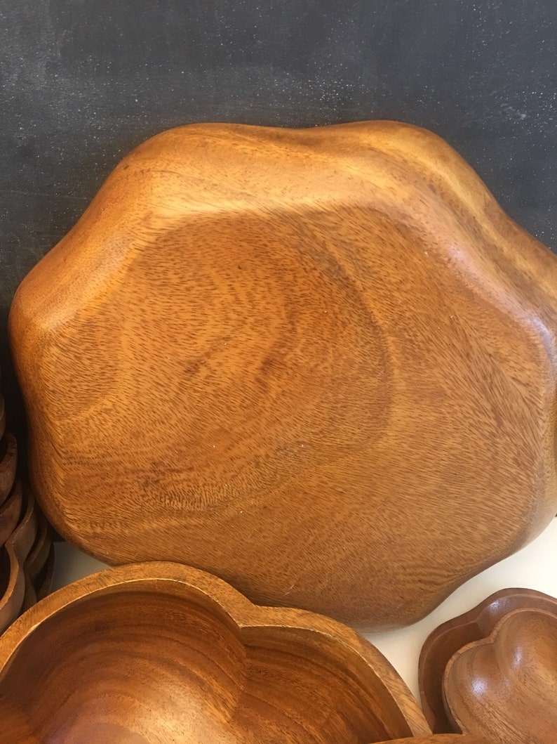 Vintage Wood Serving Tray Wood Salad Set Hand Carved Wood Salad Set Mid Century Serving Set Hand Carved Wood Serving Tray