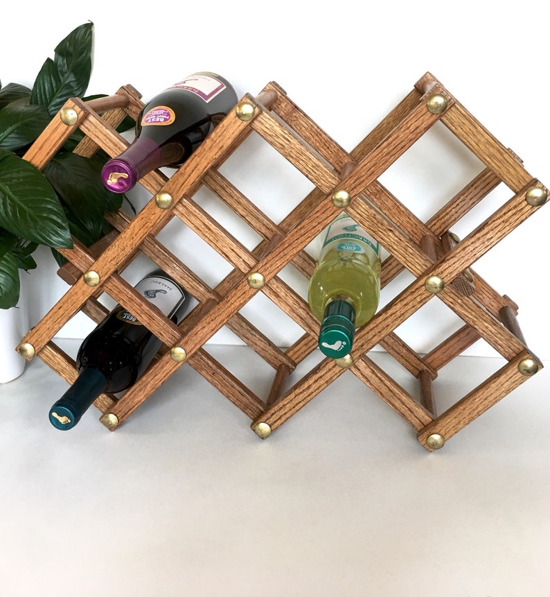 Vintage Wood Wine Rack Wooden Brass Wine Rack Collapsible Wine Etsy
