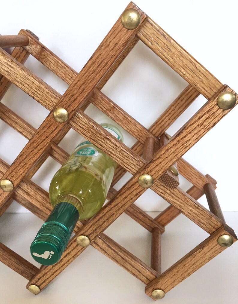 Vintage Wood Wine Rack Wooden Brass Wine Rack Collapsible Wine Etsy