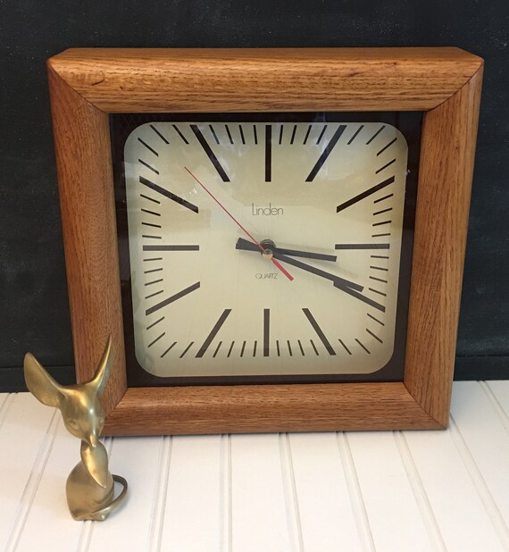 Vintage Wood Clock Linden Modern Minimalist Wall Square Mid Century 1980s - Linden Wall Clock Repair Vintage Wood Clock Linden Modern Minimalist Wall Square Mid Century 1980s - Linden Wall Clock Repair