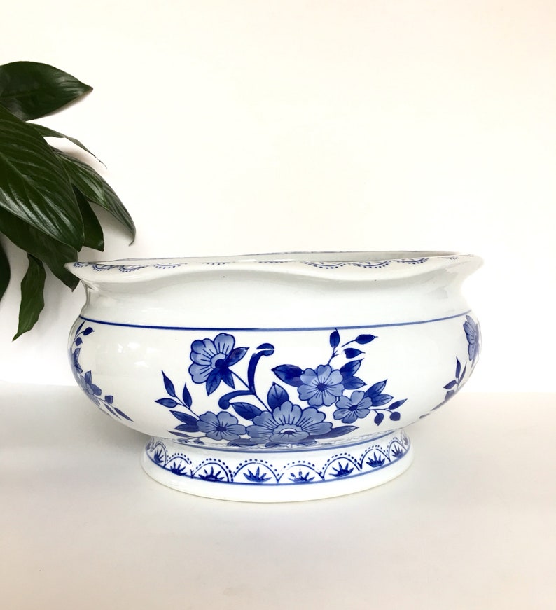 Vintage Chinoiserie Planter Large Blue White Chinese Planter Etsy