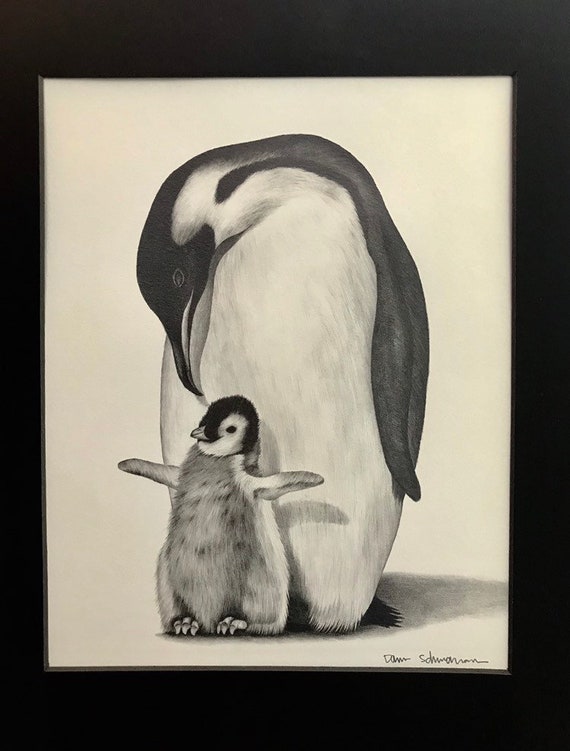テネシー野郎2 原画penguin art2 Two Penguins Painting Original Bird Wall Art Animal Small