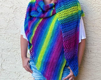 CROCHET PATTERN PDF | Rainbow Gala Asymmetrical Shawl