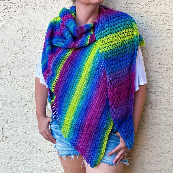 CROCHET PATTERN PDF | Rainbow Gala Asymmetrical Shawl