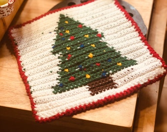 Tapestry Crochet Christmas Tree Potholder