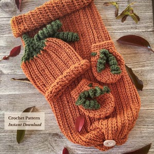 Crochet Pattern | Newborn Pumpkin Sleep Set – Hat, Mittens & Sack | Baby Photo Prop, Halloween Outfit | Baby Shower Gift | PDF Download