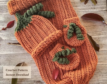 Crochet Pumpkin Baby Sleep Set – Hat, Mittens & Sack | Baby Photo Prop, Halloween Outfit | Baby Shower Gift | PDF Download