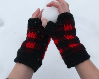 Crochet Plaid Fingerless Gloves