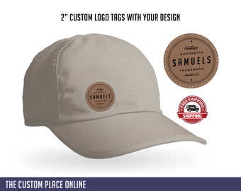 2 Inch laser engraved adhesive patches for clothing and hats! Your custom logo or quote engraved into faux leather with adhesive backing