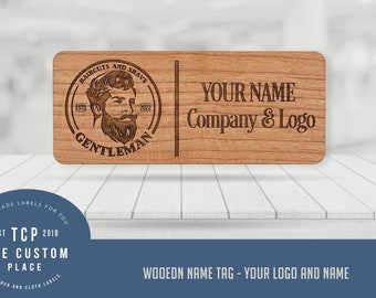 CUSTOM NAME TAG, Your Logo Name Tag, Wooden Name Tag, Business Name Tag engraved in real wood. High contrast engraving in high definition