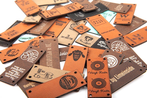 Custom Tags 2.75 X 0.75 Inch for Knits and Crochet, Faux Leather Labels for Handmade  Items, Leather Tags With Rivets, Tags for Knitted Hats 