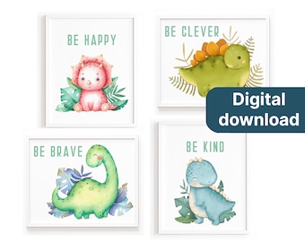 Muurkunstprints dinosauruskwekerij: Dino-babykamerdecoratie (direct downloaden)