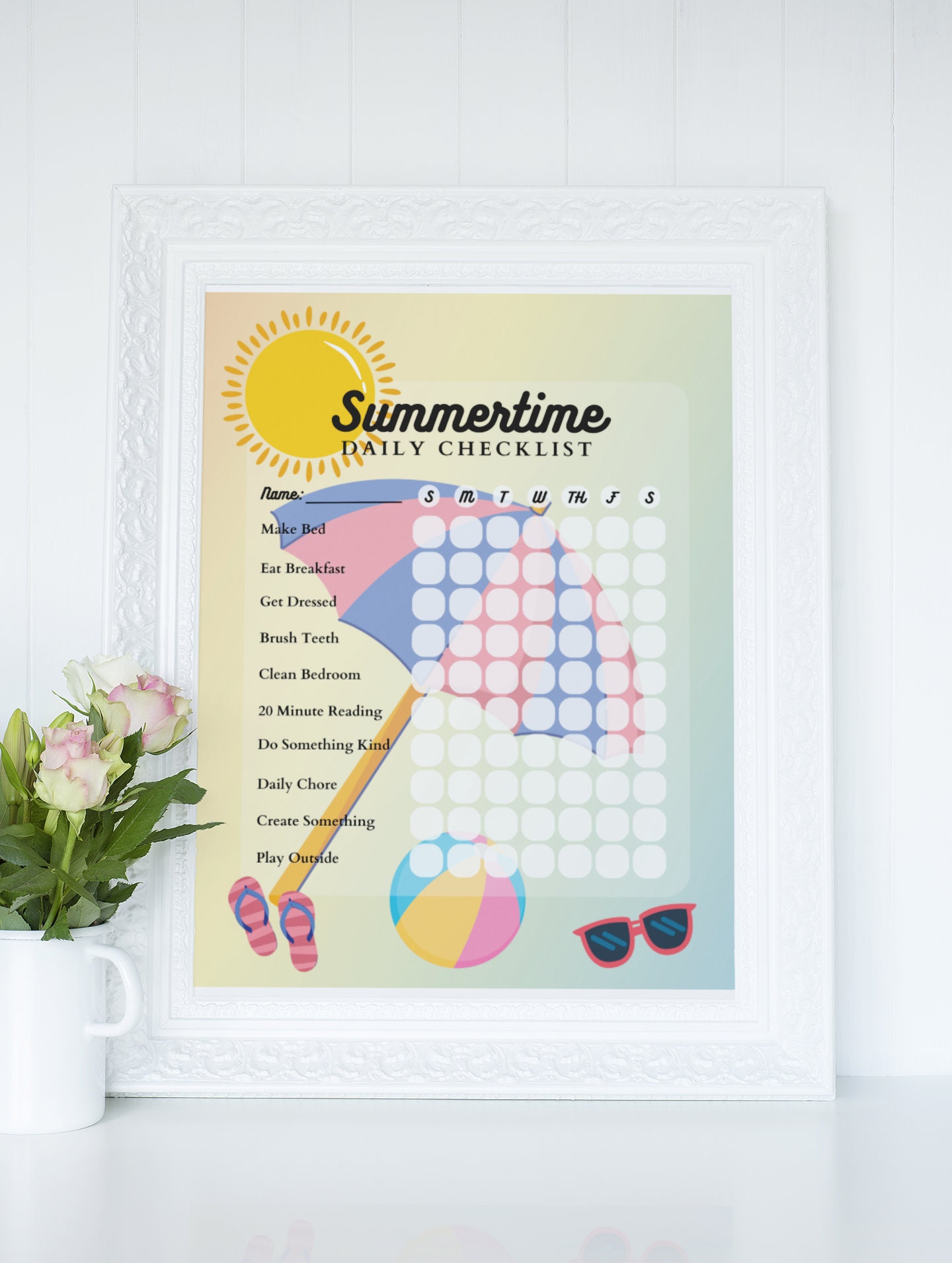 Summertime Checklist, Kid's Daily Routine, Dry Erase Chart, Children's ...