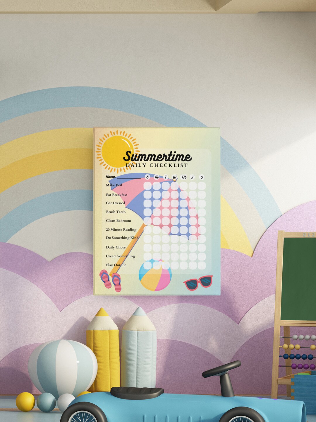 Summertime Checklist, Kid's Daily Routine, Dry Erase Chart, Children's ...