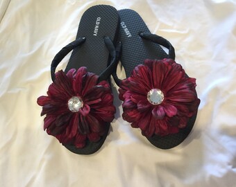 burgundy flip flops