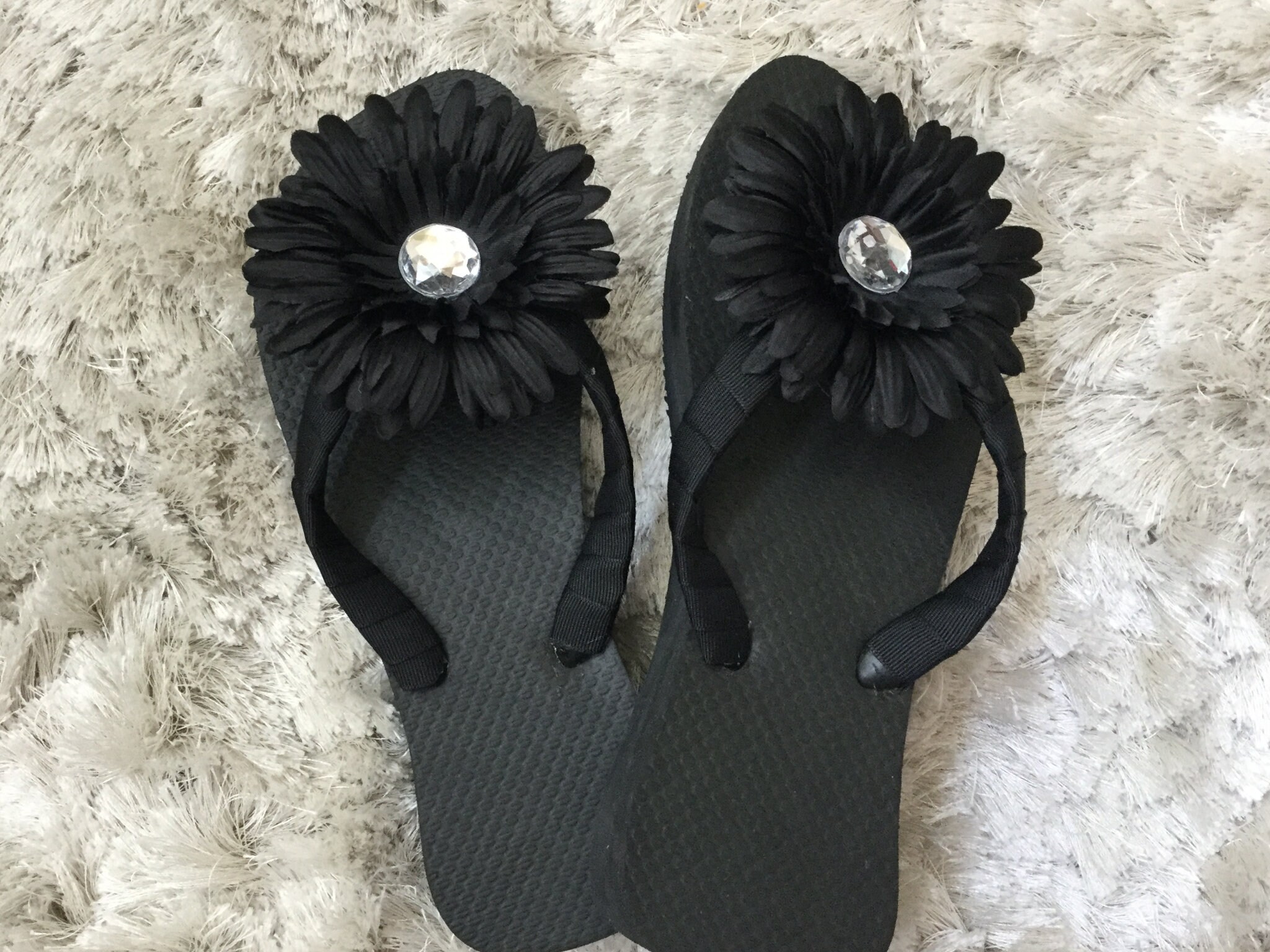 Flower Flip Flops in Black