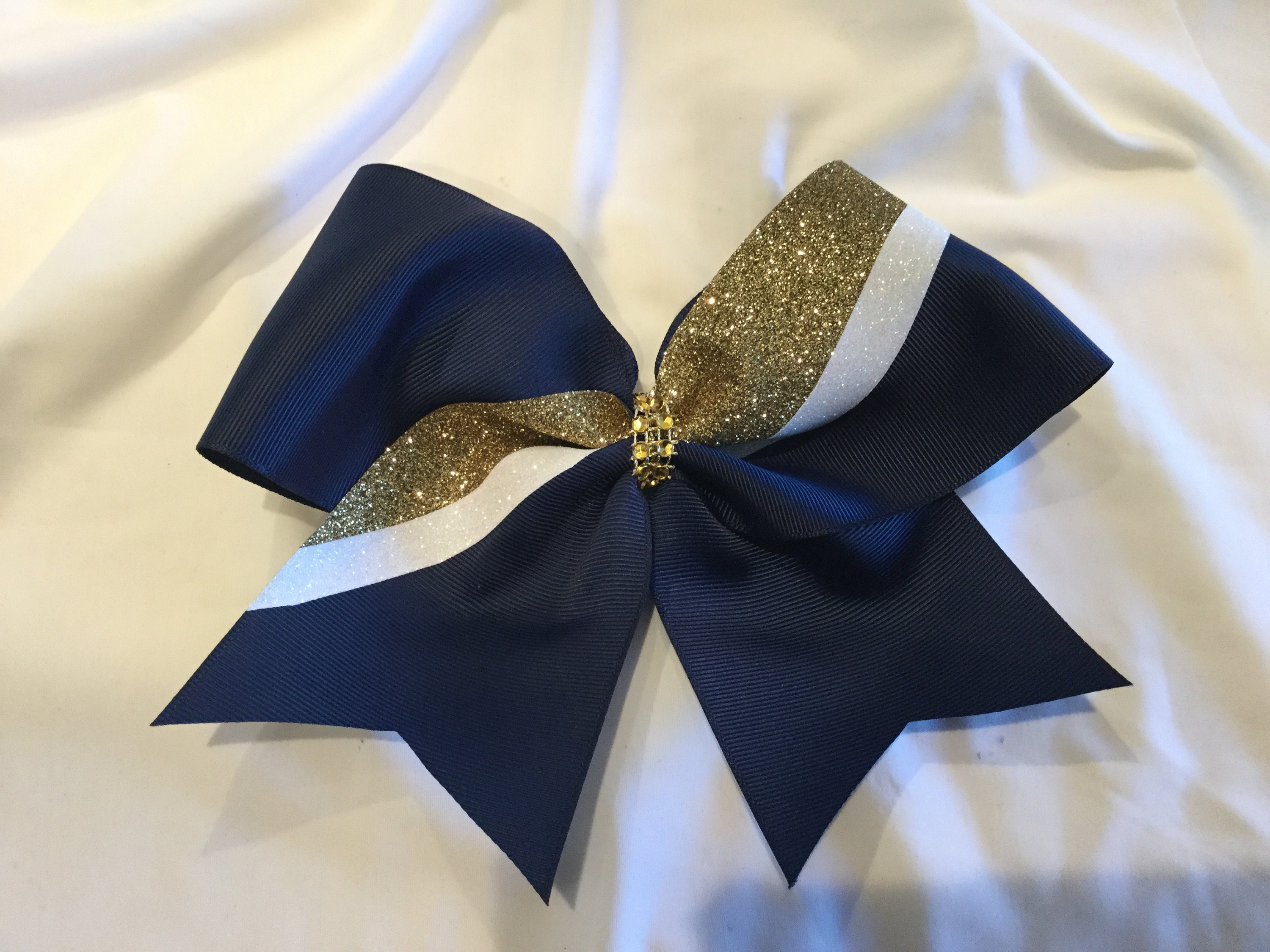 3. Navy Blue and Gold Cheer Bow - wide 4