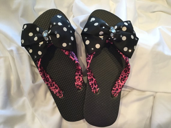 Items similar to Bow Flip Flops in Cheetah and Polka Dots on Etsy