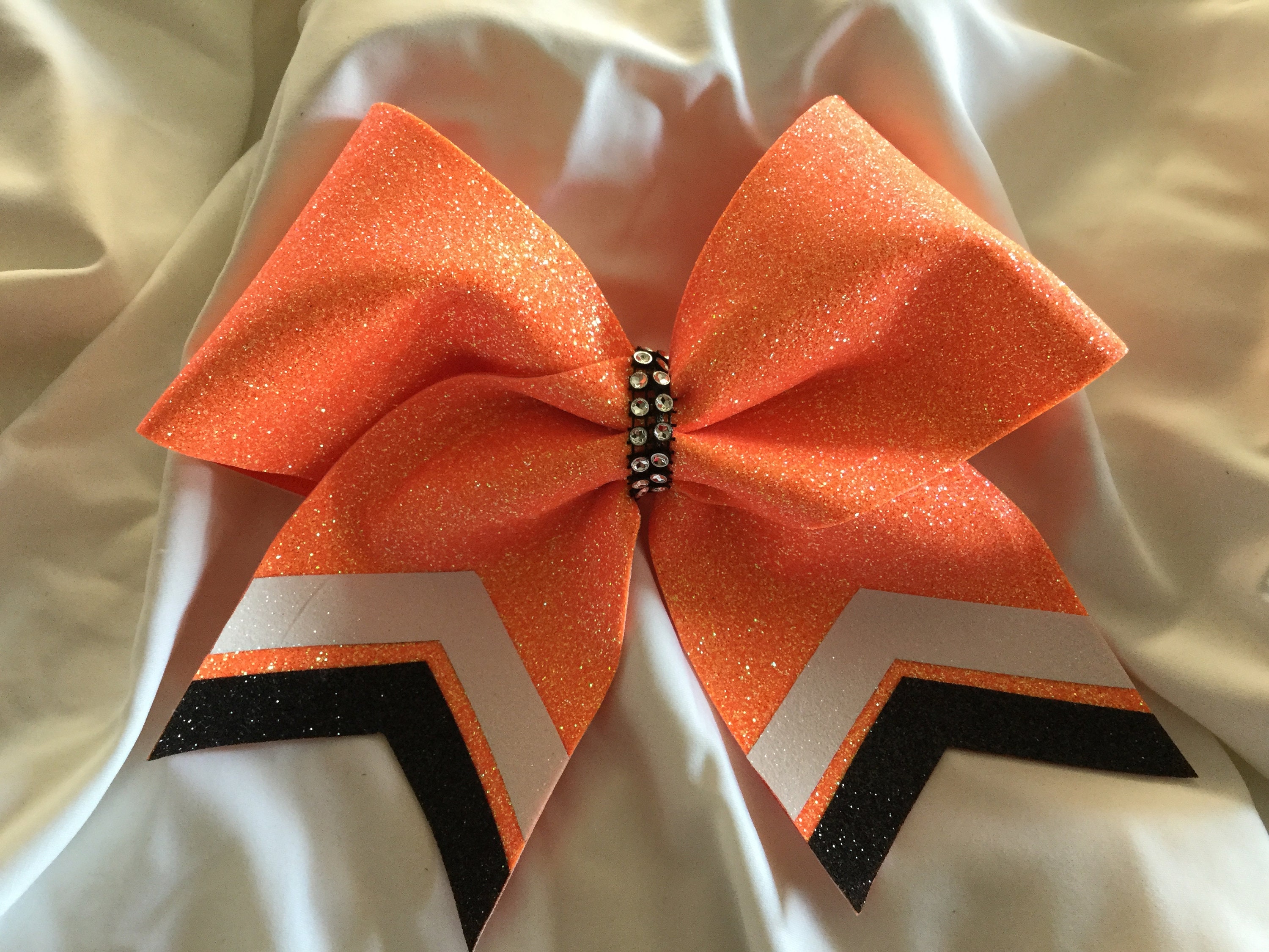 Orange GLITTER Cheer Bow With Black and White Tails Etsy