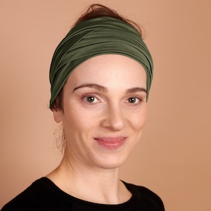 Khaki Olive, Boho Head Wrap, Wide Hair Wrap, Multipurpose image 1