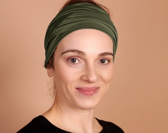 Khaki Olive, Boho Head Wrap, Wide Hair Wrap, Multipurpose