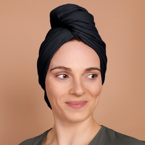 Black, T-shirt Hair Towel Wrap Full, Curly Hair