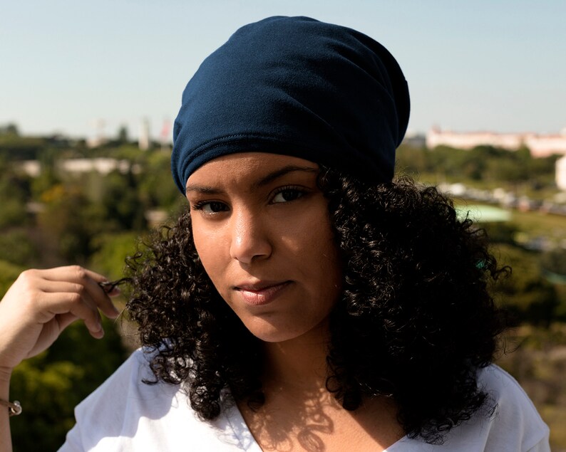 Satin Lined Beanie Navy Slouchy Cap Curly Hair Accessories Etsy