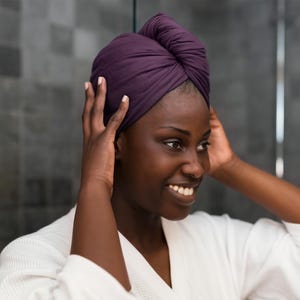 Limited Edition, Heavy Cotton, Plum T-shirt Hair Towel Wrap Full, Curly Hair
