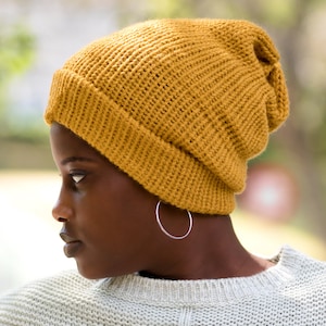 Honeycomb Satin Lined Knit Beanie Yellow image 1