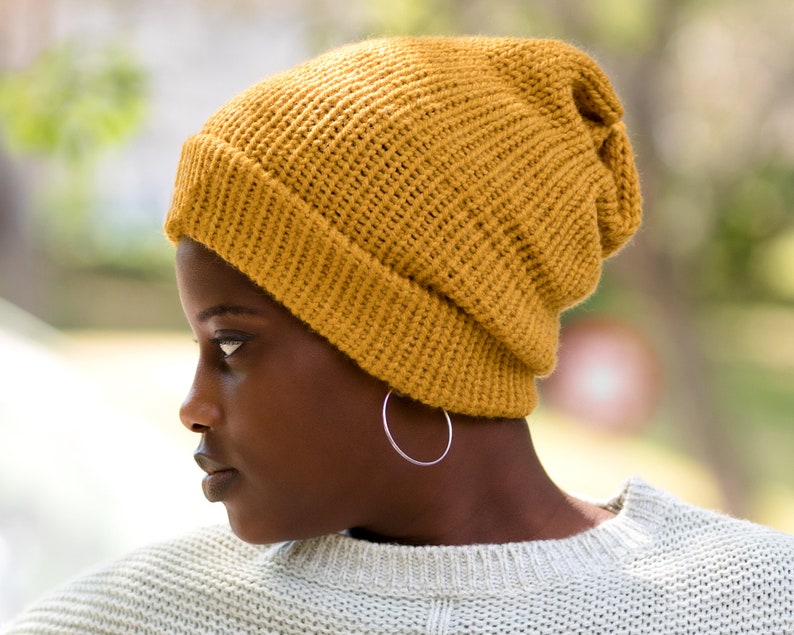 Honeycomb Satin Lined Knit Beanie Yellow image 1