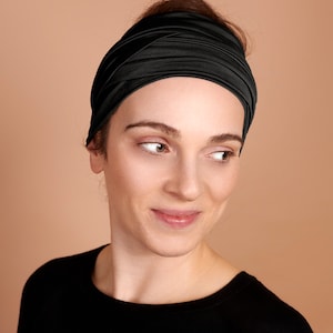 Black, Boho Head Wrap, Wide Hair Wrap, Multipurpose image 1