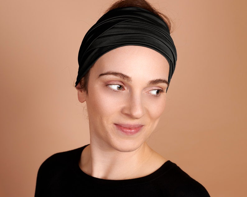 Black, Boho Head Wrap, Wide Hair Wrap, Multipurpose image 1