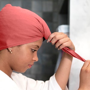 Coral, T-shirt Hair Towel Wrap, Hood, Curly Hair, Organic Elastic