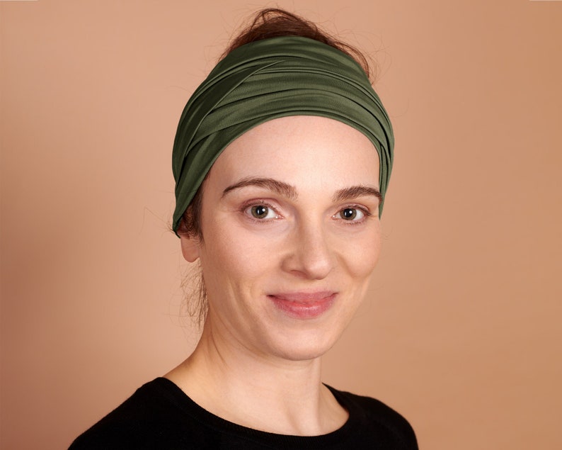 Khaki Olive, Boho Head Wrap, Wide Hair Wrap, Multipurpose image 1