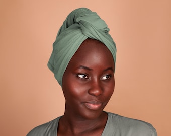 Lime Cream, T-shirt Hair Towel Wrap Full, Green, Curly Hair