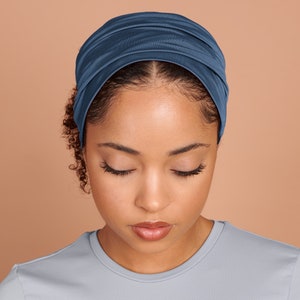 Denim Blue, Boho Headband, Multipurpose, Extra Wide image 1