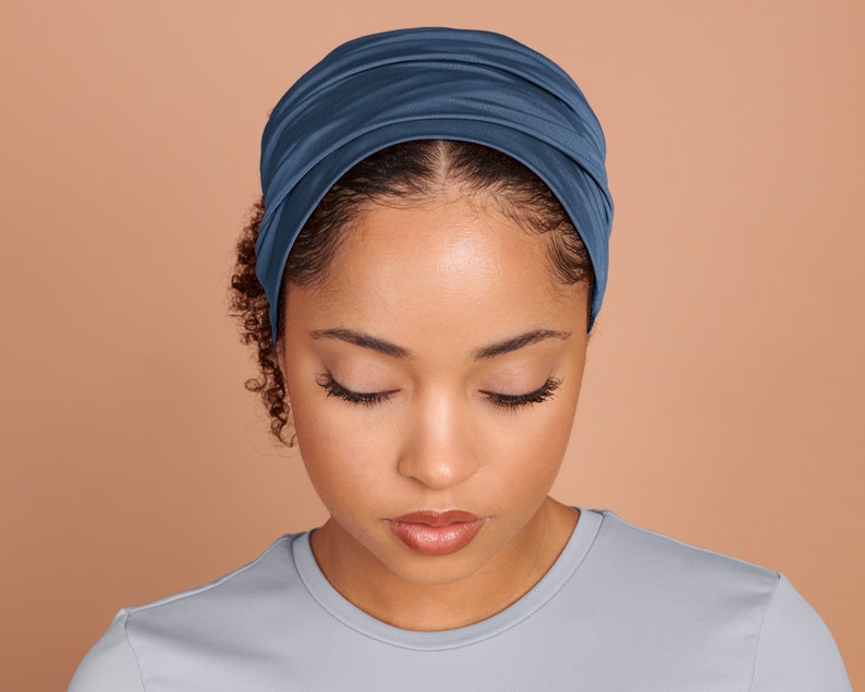Denim Blue, Boho Headband, Multipurpose, Extra Wide image 1