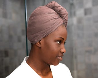 Mocha, T-shirt Hair Towel Wrap, Full, Curly Hair