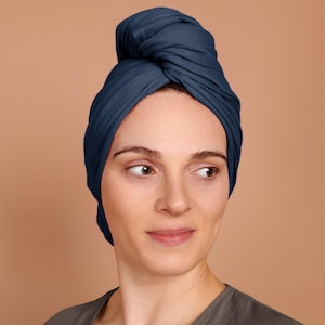 Limited Edition, Heavy Cotton, Navy Blue, T-shirt Hair Towel Wrap Full, Curly Hair