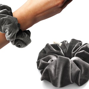 Gray, Velvet Scrunchie, Large, Organic Eco Elastic