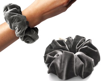 Gray, Velvet Scrunchie, Large, Organic Eco Elastic